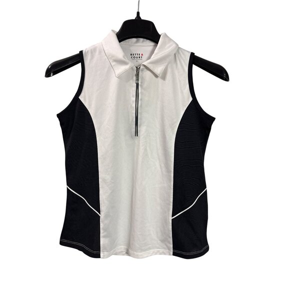 Bette & Court Womens Sleeveless White Black Zip Polo Shirt M Sleeveless - Picture 1 of 4